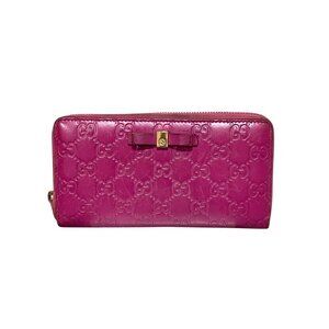 Gucci Guccissima Bow Zip Around Long Wallet in Fuschia